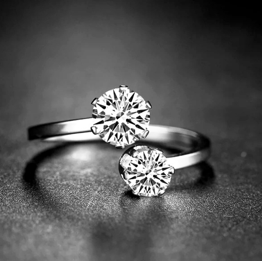 Silver Adjustable Two Stone Zircon Ring Unique Nwt - image 4